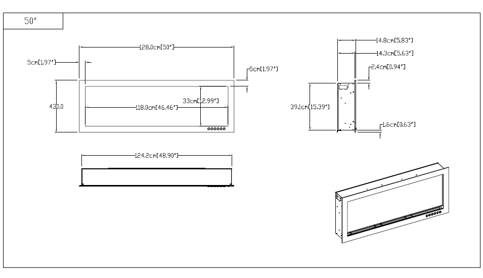 Dutch Fires Decori Slimline 50″ inch – 128cm